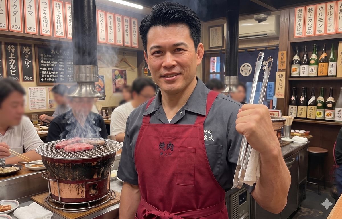 うるさんの裏の顔（焼肉店で働く姿）